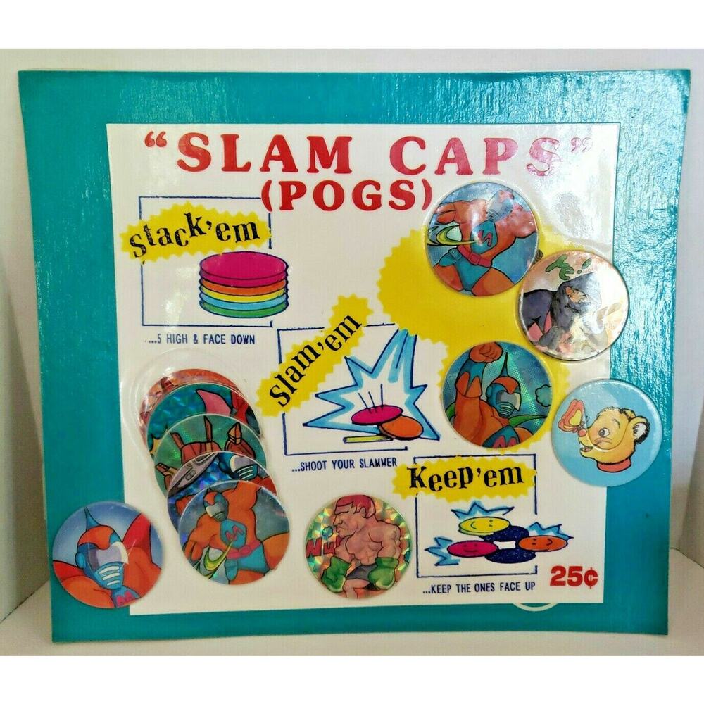 Slam Caps Assorted Colorful Pogs Toys Gumball Vending Machine Disp Card #19‎